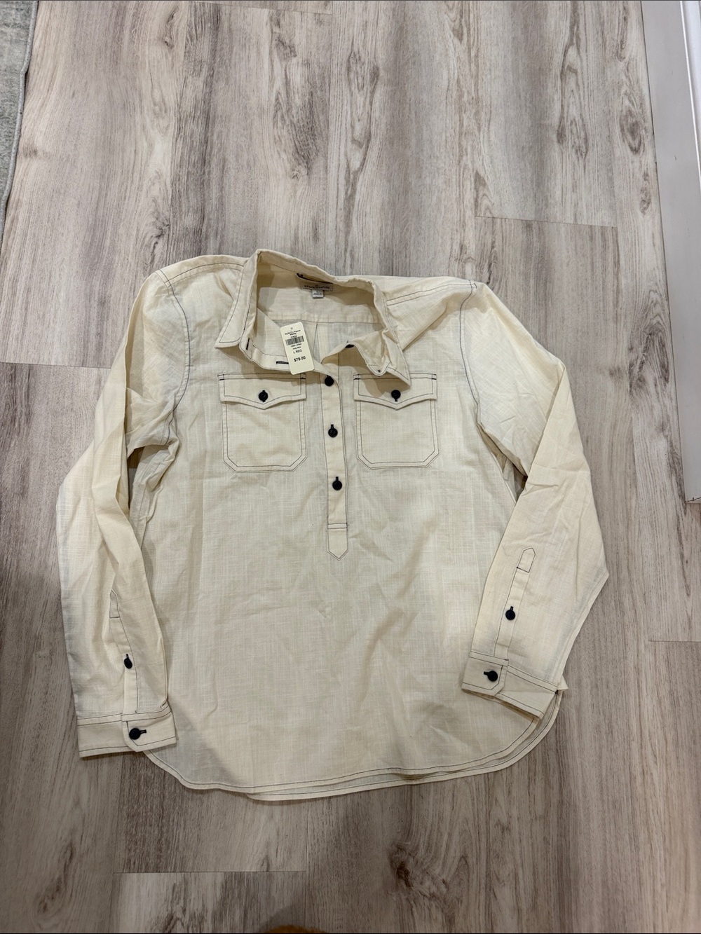 L.L BEAN Signature Cream Long-Sleeve Casual Button-Placket Shirt SIZE LARGE NWT